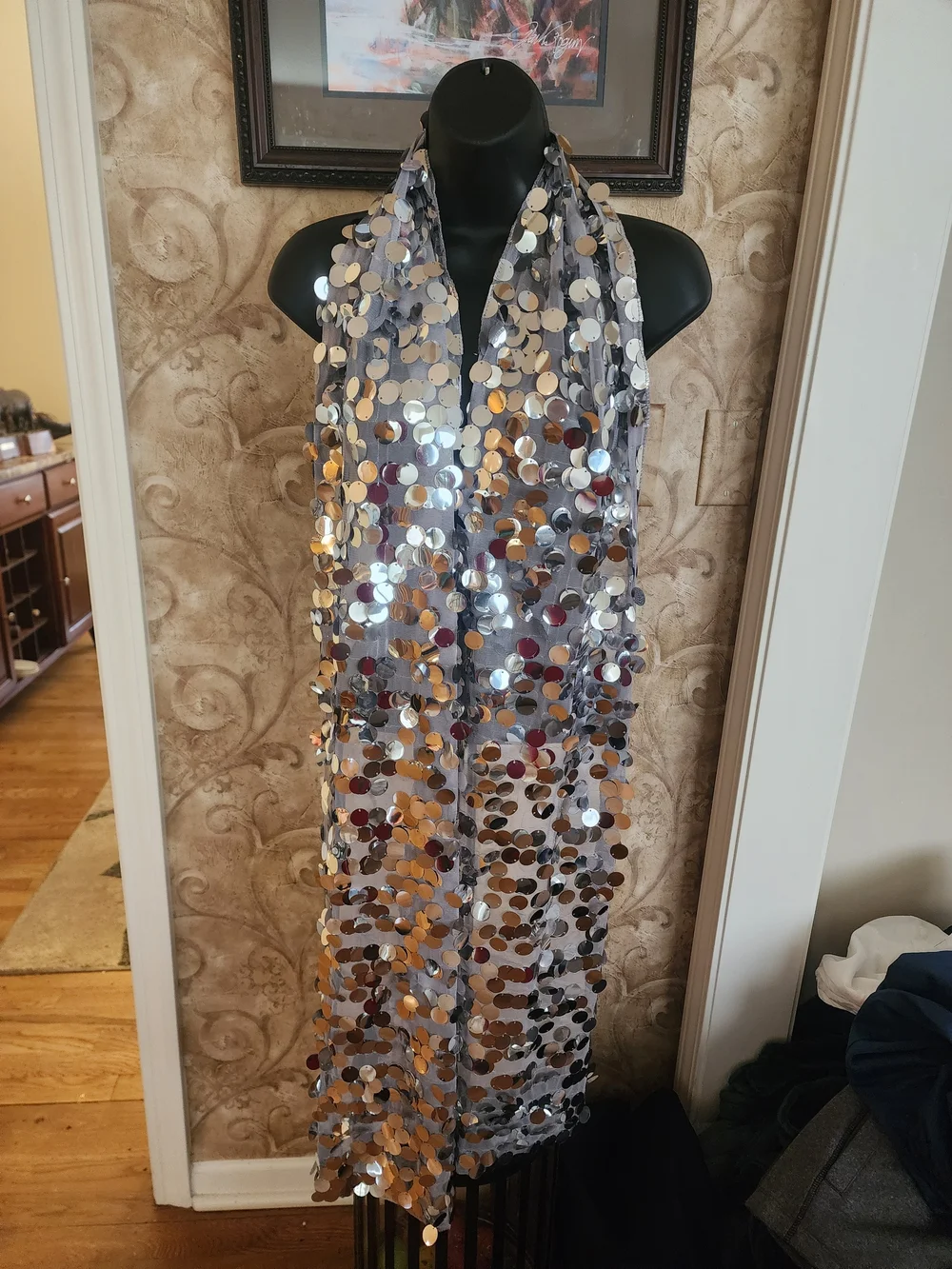 Extra Long Sequin Scarf Wrap 120” Gold Silver Metallic Statement Shawl